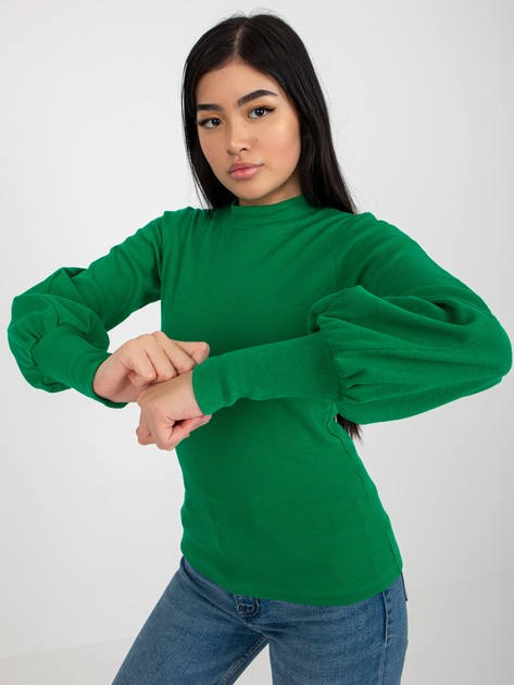 Zielona prążkowana bluzka basic z szerokim rękawem RUE PARIS